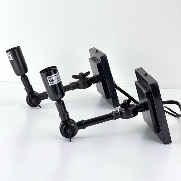 Rare Two Restoration Hardware Oil Rubbed Bronze Candlestick Swing Arm Sconces - Picture 1 of 16